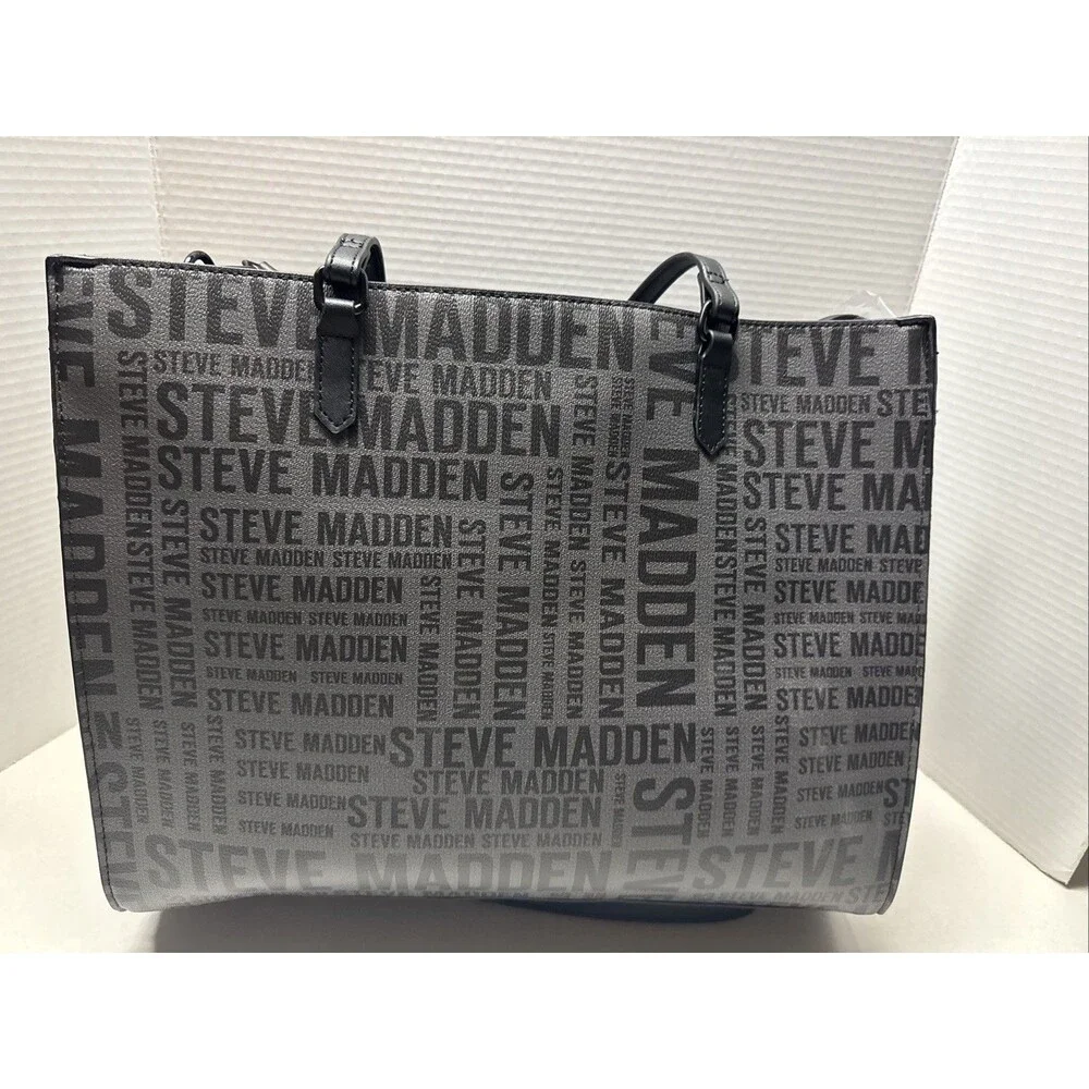 Steve Madden Black Bolivia Tote Logo Bag with Interior  Pouch Black
